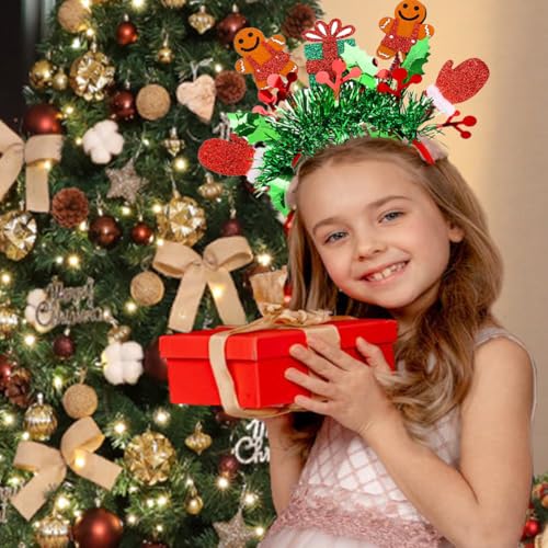 Christmas Gingerbread Man Headband Glitter Tassel Holiday Hair Accessory