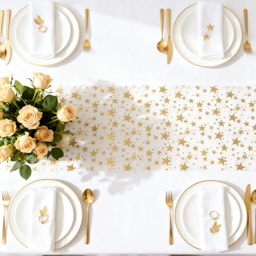 Gold Star Table Runner 16 Ft - Elegant Party & Wedding Table Decor