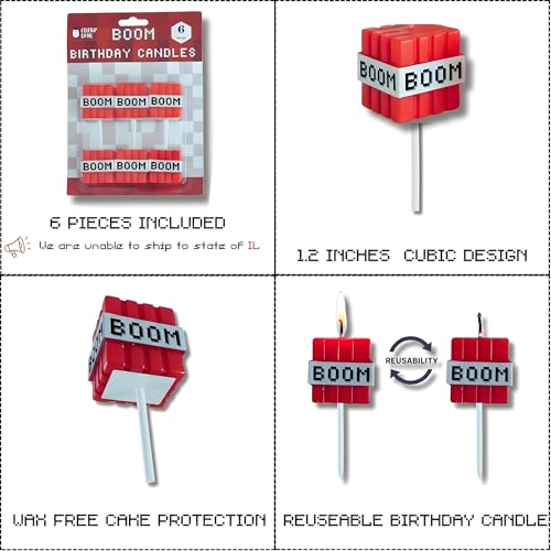 GROUP DMR Boom Gamer Themed Birthday Candles - 6 Pack, Reusable & Odorless Cake Toppers