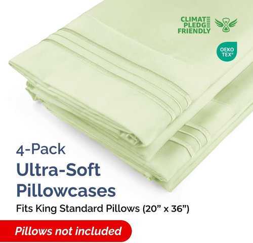King Standard Pillow Cases Set of 4 - Soft Hotel Quality Covers - Comfy Light Sage Green Bedding for All Ages