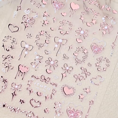5D Embossed Nail Art Stickers Self-Adhesive Bow Heart Rose Gold Decals