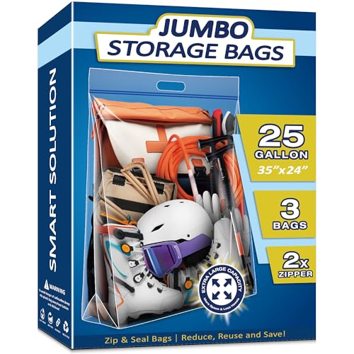 25 Gallon Heavy Duty Resealable Storage Bags with Zipper - 3 Pack