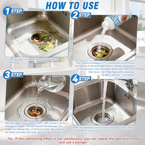 Balldanlu Drain Clog Cleaner Granules, 260ml Powerful Sink & Shower Opener