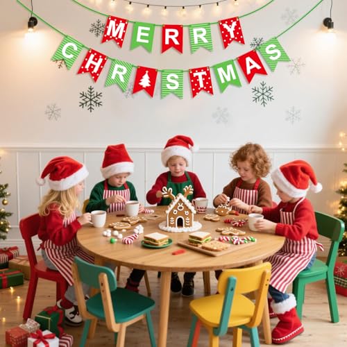 Merry Christmas Banner - Red Green Hanging Decoration, 6.15x5.12in
