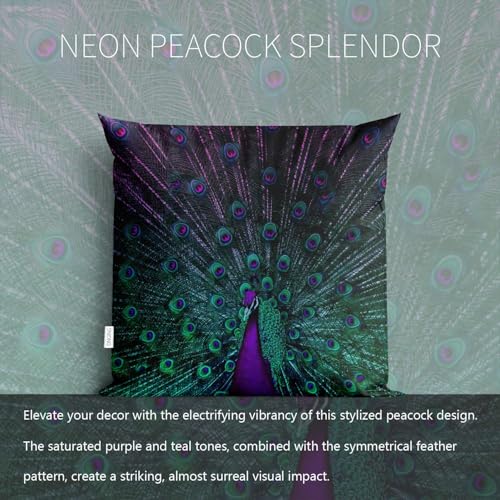 18x18 Inches Purple and Teal Peacock Pillow Cover - Double-Sided Printed Cushion Case, Pack of 1
