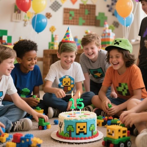 Green Pixel Number 8 Birthday Cake Candles for Game Parties