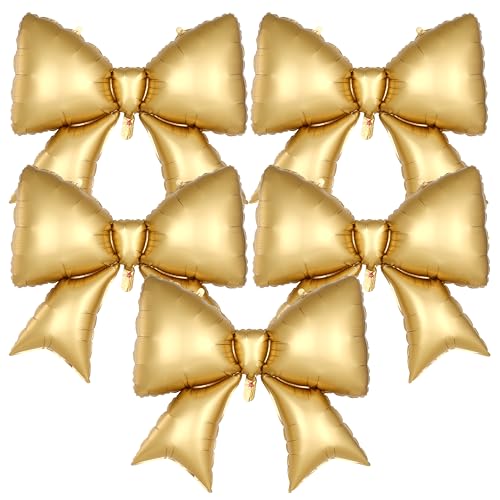 5 Pcs 38-Inch Gold Bow Foil Balloons - Coquette Party Decorations