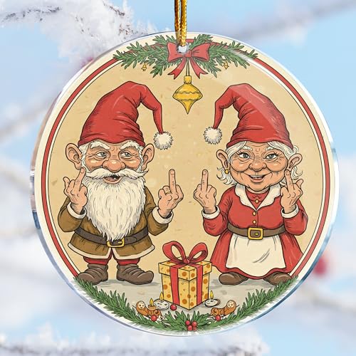 Funny Gnome Middle Finger Christmas Ornament - 3.6" Acrylic
