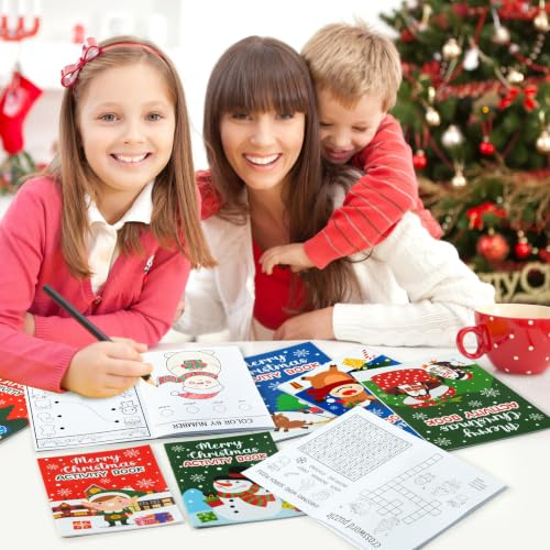 Christmas Activity Books Set - 24 Kids Coloring & Puzzle Booklets - Variation 24