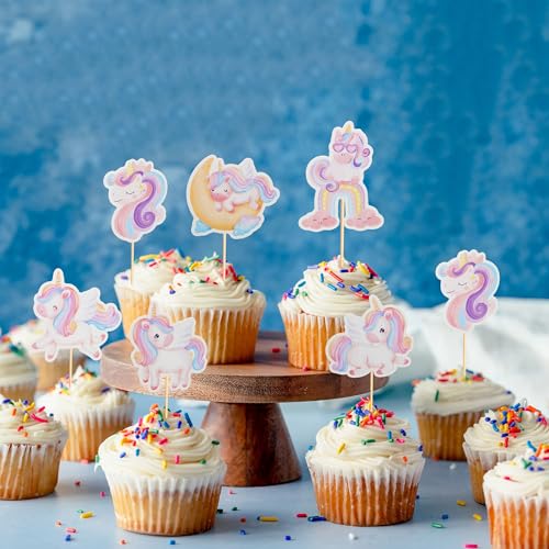 24Pcs Unicorn Cupcake Toppers - Rainbow Moon & Cloud Birthday Party Picks (Unicorn 2)