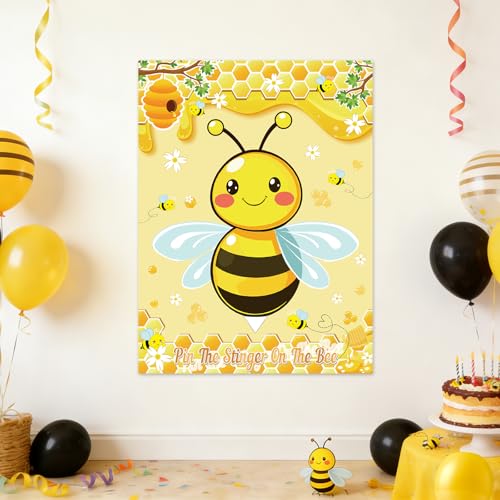 Bee Party Game Set - Pin the Stinger on the Honeycomb Poster