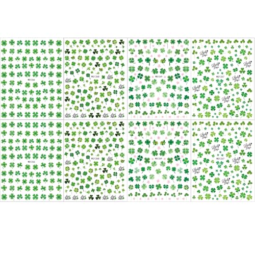 St. Patrick's Day Nail Stickers - 8 Sheets Lucky Shamrock Decals
