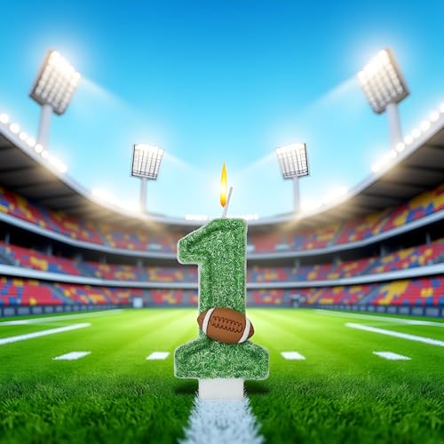 Green Football Number 1 Candle - 1st Birthday Cake Topper