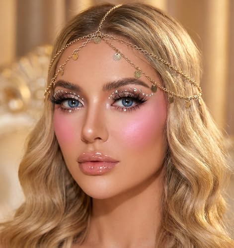 Gold Head Chain Sequin Boho Layered Hair Piece for Women