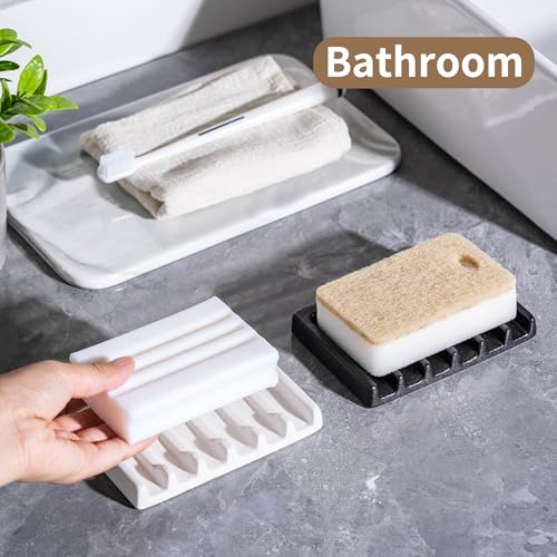 Tanew Self-Draining White Ceramic Soap Dish - Modern Bathroom & Kitchen Holder, Model White1