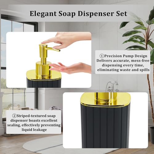Black and Gold Bathroom Accessories Set - Soap Dispenser & Toothbrush Holder