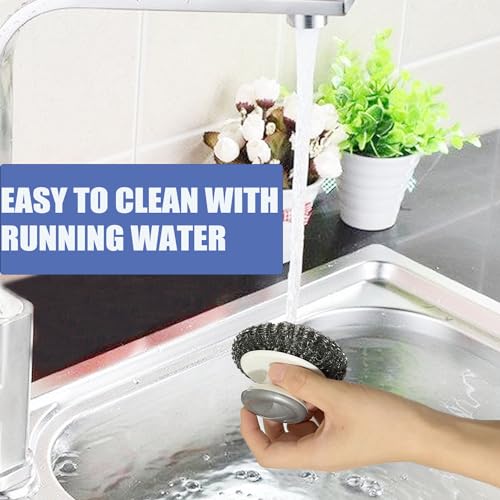 Heavy Duty Stainless Steel Wool Scrubber with Handle - 4 Pack