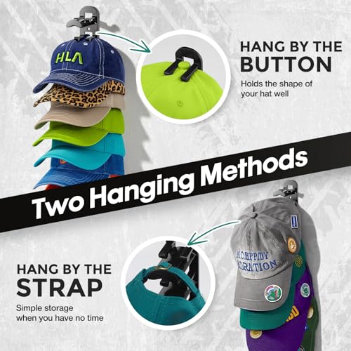 Hatisan Hat Organizer for Wall - 2 Pack Black Baseball Cap Rack Holds 20 Hats