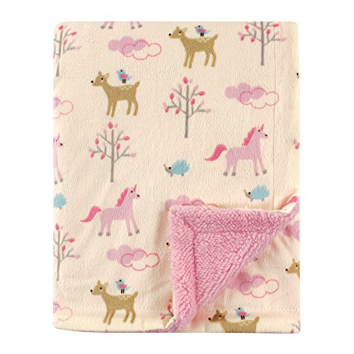 Luvable Friends Baby Plush Blanket, Sherpa Back, Magical Forest, 30x40in