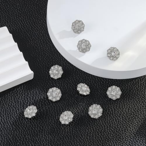 CECELORIA 10 Pcs Crystal Rhinestone Buttons 14mm Sew-On Embellishments for DIY Crafts
