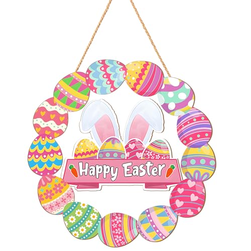 Happy Easter Wooden Wreath Sign - 11 Inch Door Decor