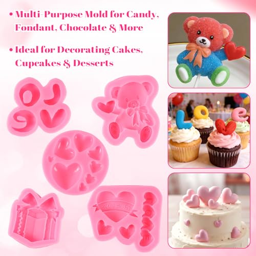 Heart Silicone Chocolate Molds Set - 5 Pcs for Baking & Crafts