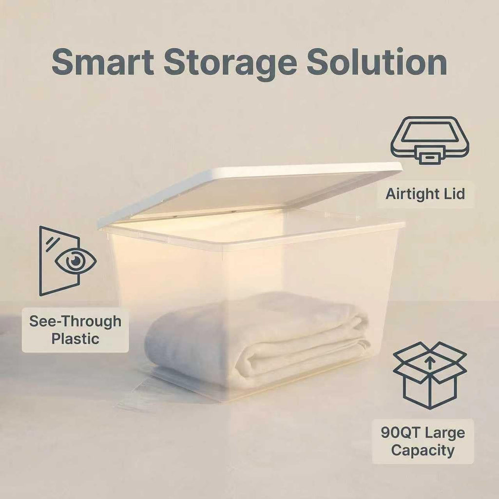 Skiennix 90QT Transparent Plastic Storage Boxes - 2-Pack with Snap-On Lids | Large 29" L x 18" W x 13" H for Home & Office