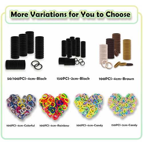 100-Pack Colorful Hair Ties No Damage Elastic Hair Bands for Thick Hair