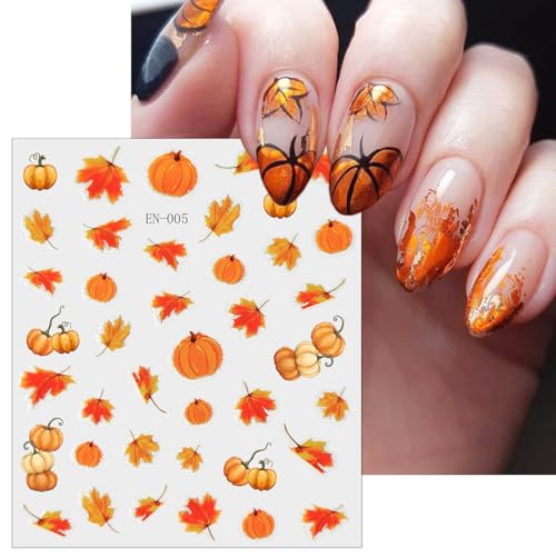 Autumn Maple Leaves Nail Stickers 3D Thanksgiving Pumpkin Fall Decals