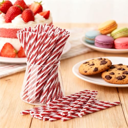 Dark Red Christmas Candy Cane Sticks 50pcs Decorative Ornaments for Hot Chocolate & Drinks