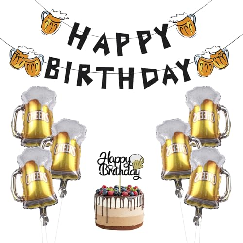 Black Beer Birthday Banner Set for Men & Women - Party Decorations