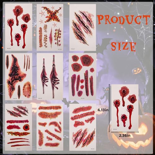 Muswarm Halloween Temporary Tattoos 9-Pack Realistic Scar Stickers