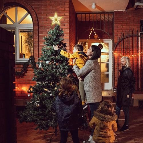 8-Inch LED Christmas Tree Topper - 3D Gold Glitter Star, Warm White