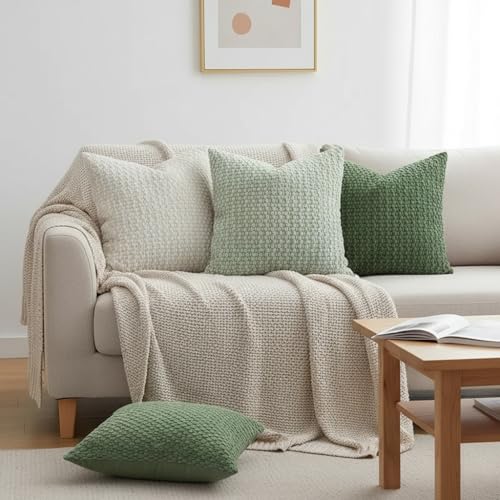 Textured Corduroy Throw Pillow Cover 18x18 Inch - Cream White