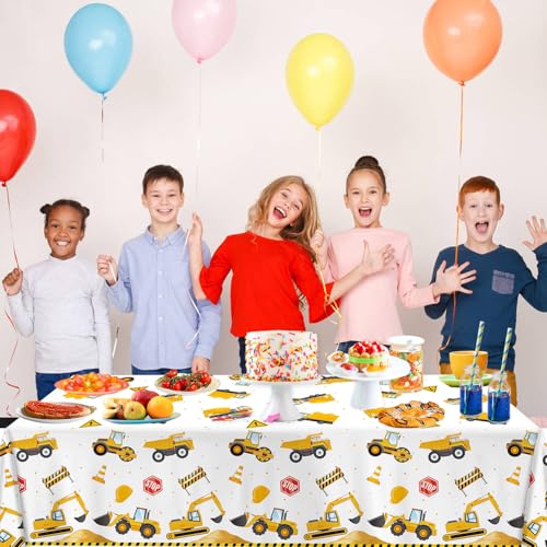 Construction Tablecloths Pack - 3 Plastic Table Covers for Birthday Party Decorations, 54 x 108 Inches