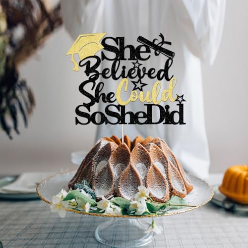 She Believed She Could So She Did 2026 Graduation Cake Topper Black