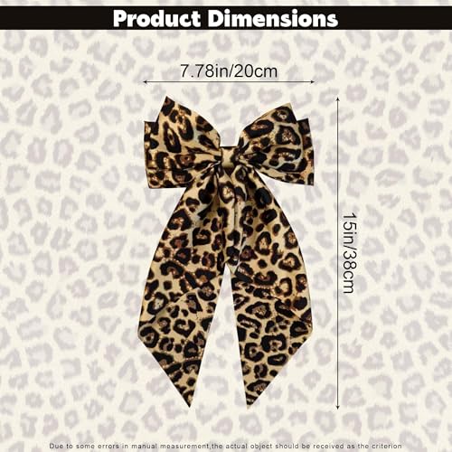 JazSwirl Large Leopard Print Hair Bow Clip, Oversized Satin Cheetah Bow