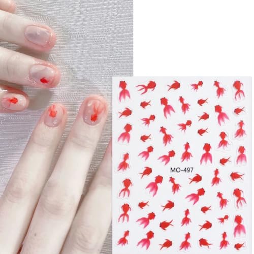 KTAABTR 3 Sheets 3D Red Koi Fish Nail Stickers Self-Adhesive Decals