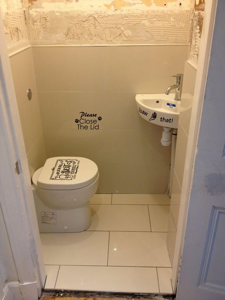 Funny Toilet Stickers Set - Please Seat Yourself & Close Lid Decals