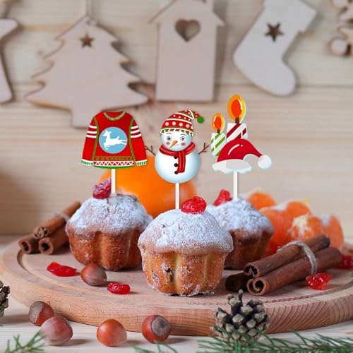 12-Pack Christmas Cupcake Toppers - Festive Cake Decorations
