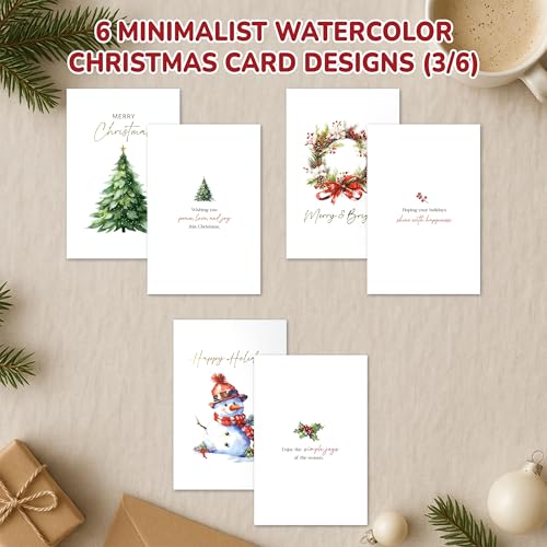 24 Pack Gold Foil Watercolor Christmas Cards with Envelopes