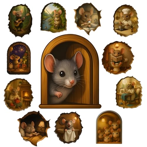 3D Mouse Hole Wall Decal Set - 48 Removable Vinyl Stickers for Kids Rooms