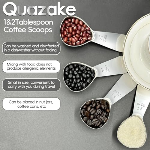 Quazake 18/8 Stainless Steel Coffee Scoop - 1 Tablespoon (15ML) - 2 Pack