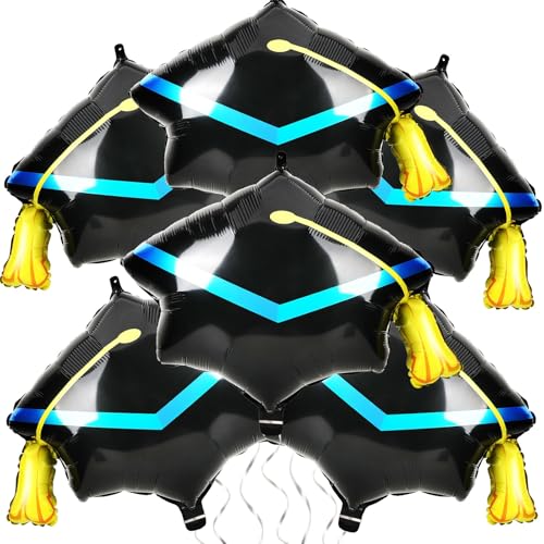 10 Pack Graduation Cap Balloons - 22 Inch Black Grad Hat Foil