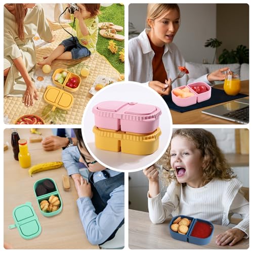 Yrarbil 2-Pack 8oz Silicone Snack Containers - Leakproof Double Compartment (Blue/Green)