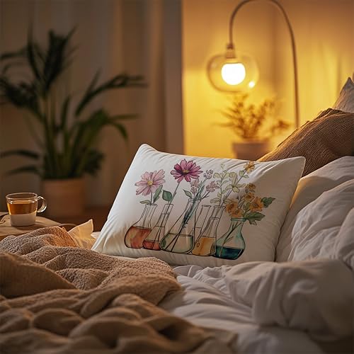 Chemistry Floral Beakers Pillow Cover 12x20 for Scientists