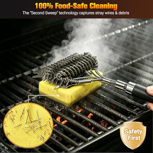 YEBLEM 18" Bristle-Free BBQ Grill Brush & Scraper, 2-Pack, Black