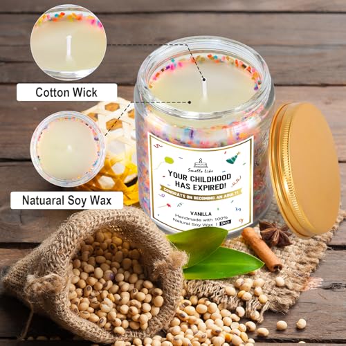 Happy 18th Birthday Candle for Boys & Girls - Soy Wax, Vanilla Scented
