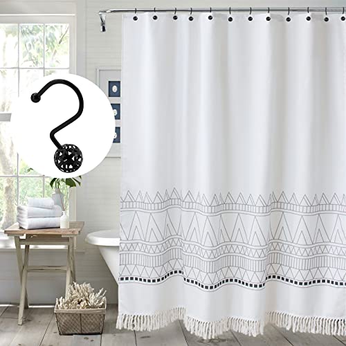MitoVilla Black Metal Shower Curtain Hooks - Rust-Proof Rings for Easy Installation