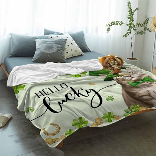 St. Patrick's Day Throw Blanket 40x50 inches - Soft Flannel Shamrock Design